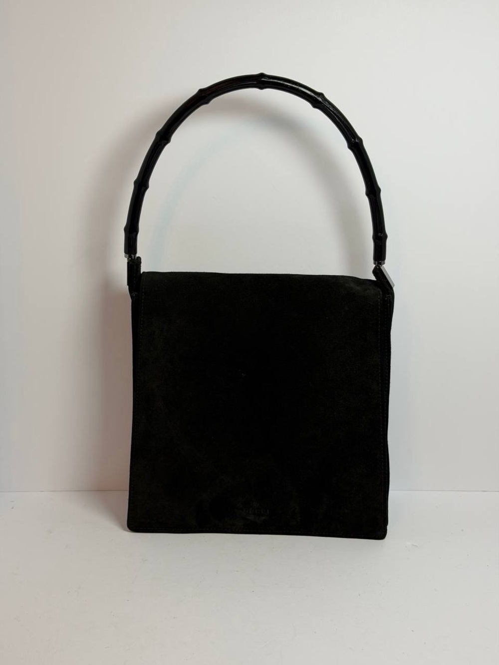 Vintage 90s Gucci Iconic TF Black Suede Bamboo Shoulder Bag